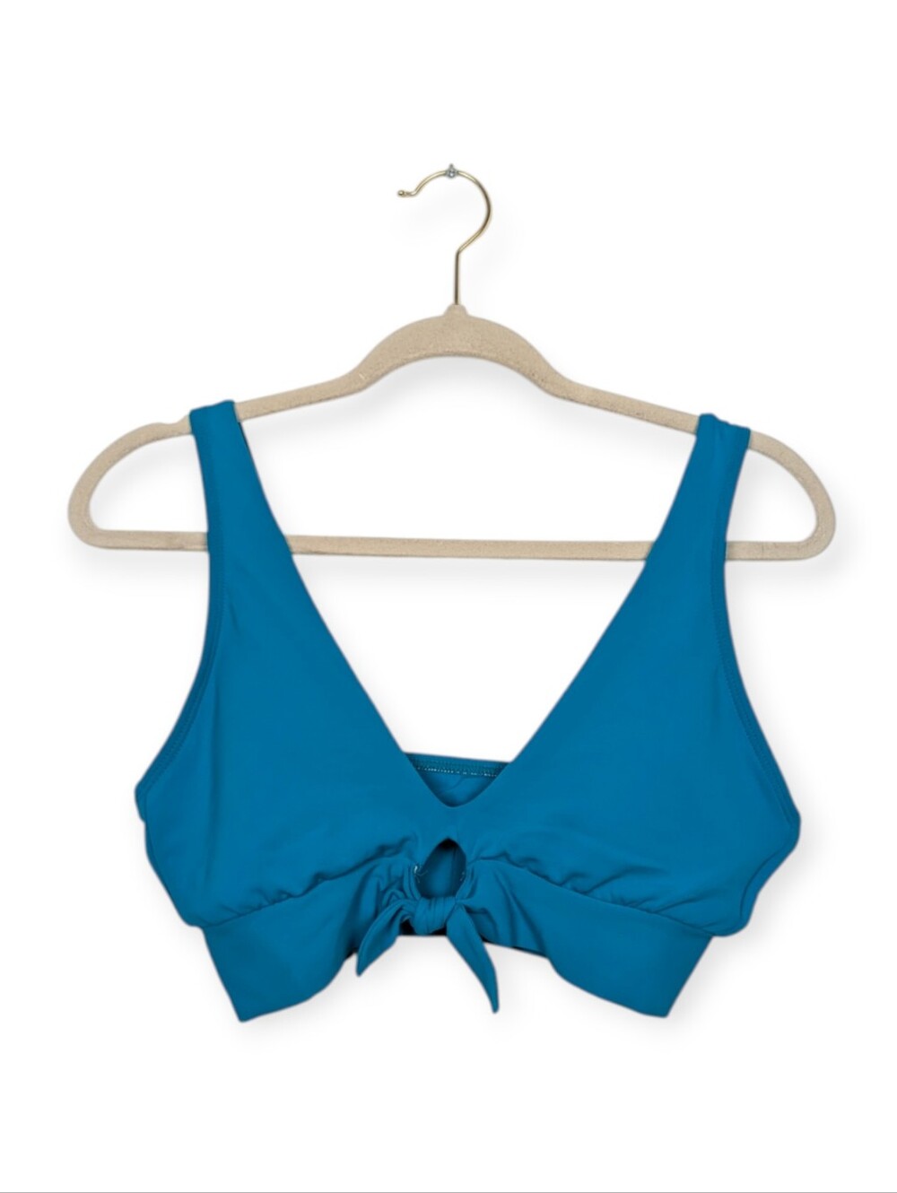 Robbin Piccone Bikini Top L Blue Ava Front Knot Keyhole Swim Top